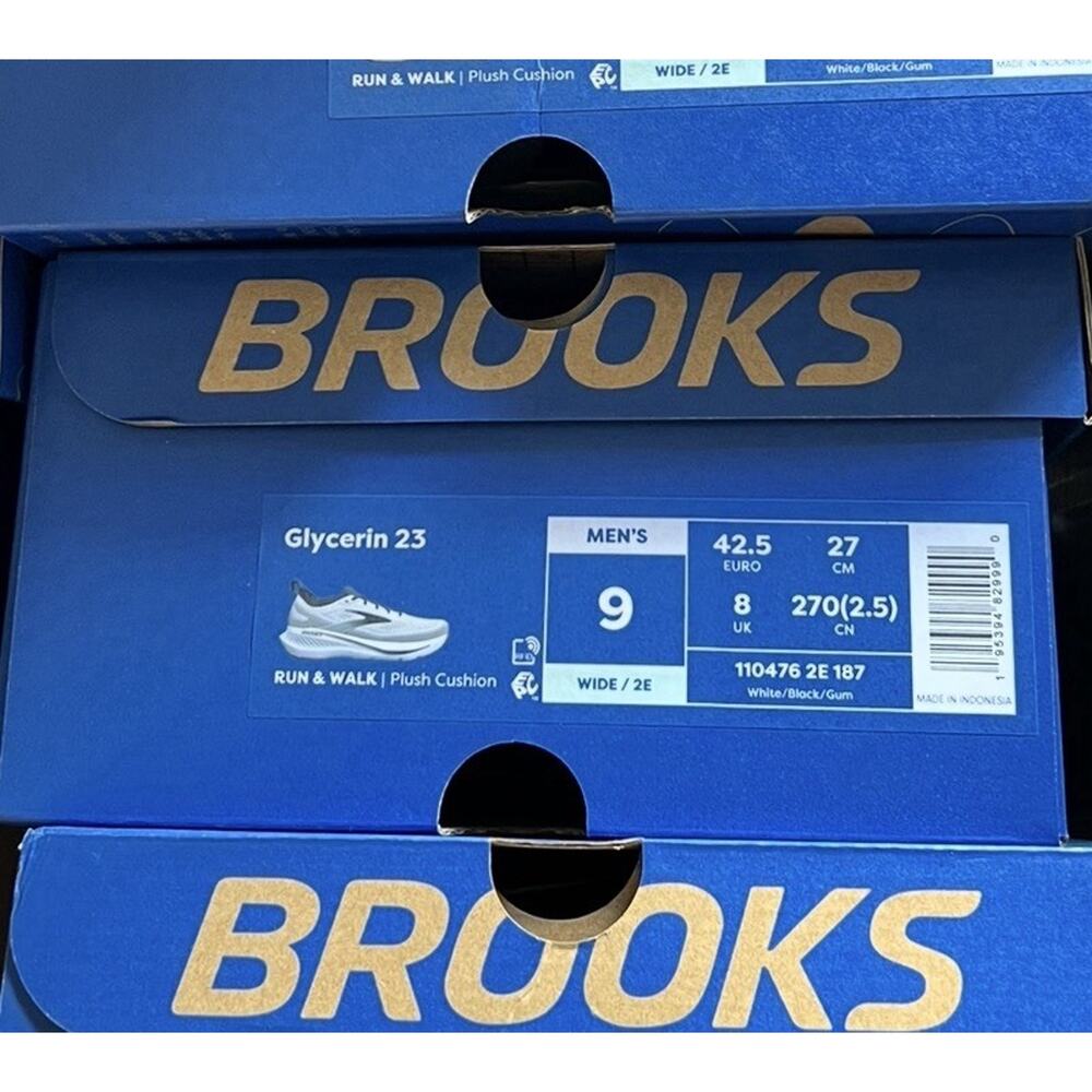BROOKS Glycerin 23 Running Shoes Wide Width 2E White / Black / Gum Men's Size 9 - Picture 11 of 11